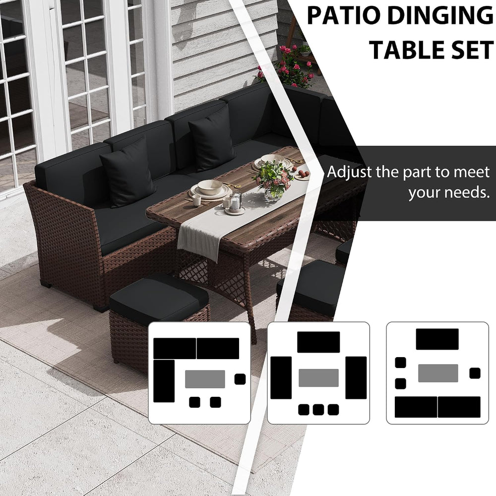KIGOTY 7 Piece Patio Furniture Set, Outdoor PE Wicker Rattan Outdoor Dining S...