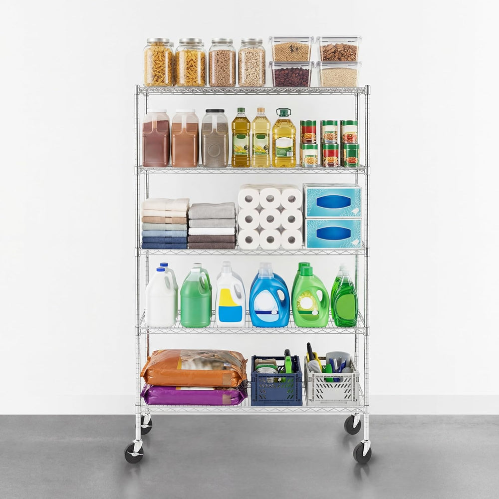 SafeRacks NSF 5-Tier Heavy Duty Wire Shelving Unit w/Wheels, 18"x48&quot...