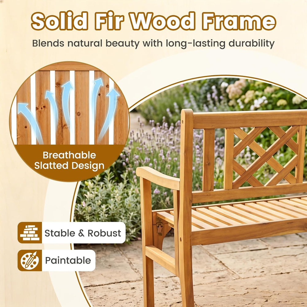 HAPPYGRILL Outdoor Patio Bench Acacia Wood Garden Bench with Backrest and Arm...