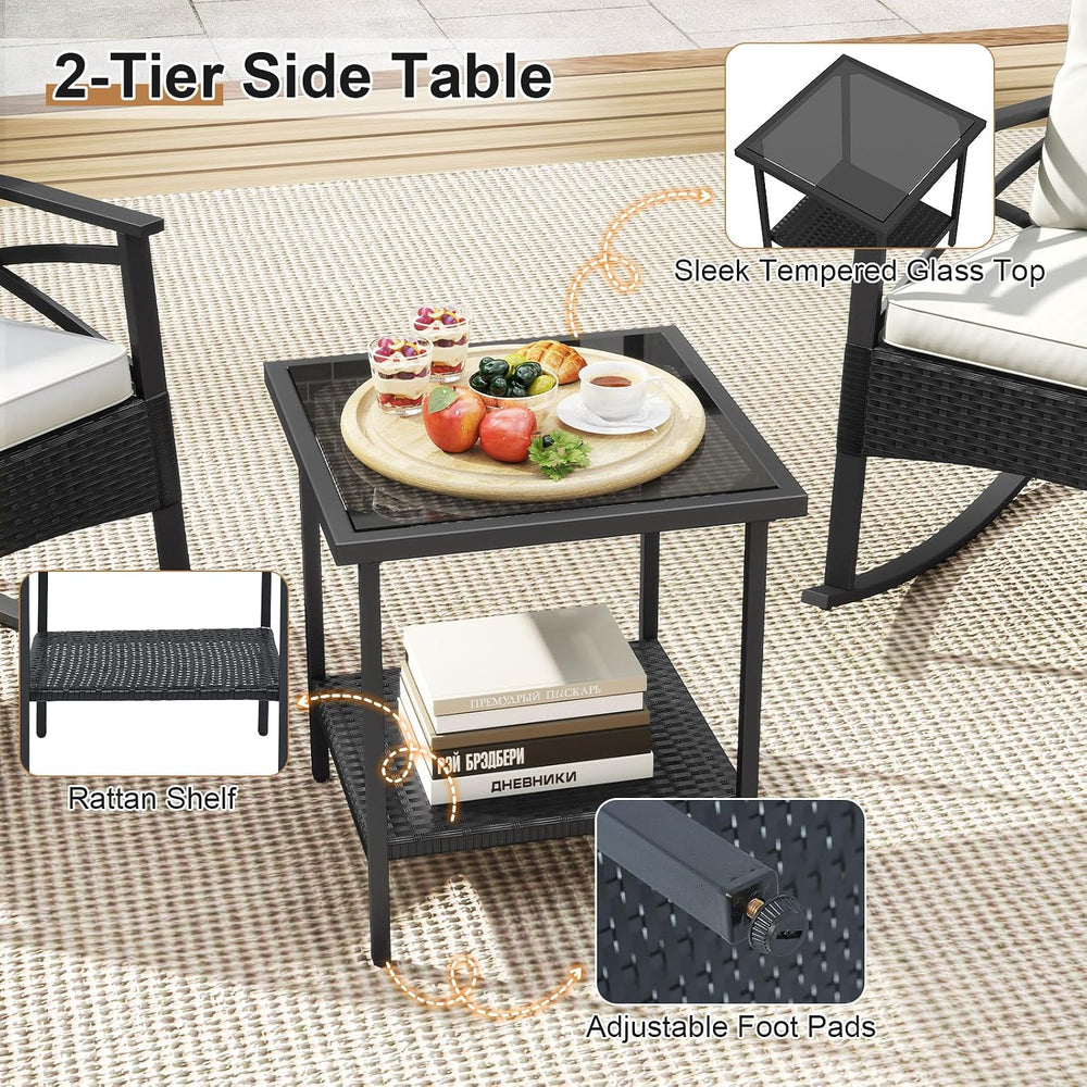 RELAX4LIFE 3-Piece Rattan Patio Rocking Chair Set, 2 Wicker Glider Rocking Ch...