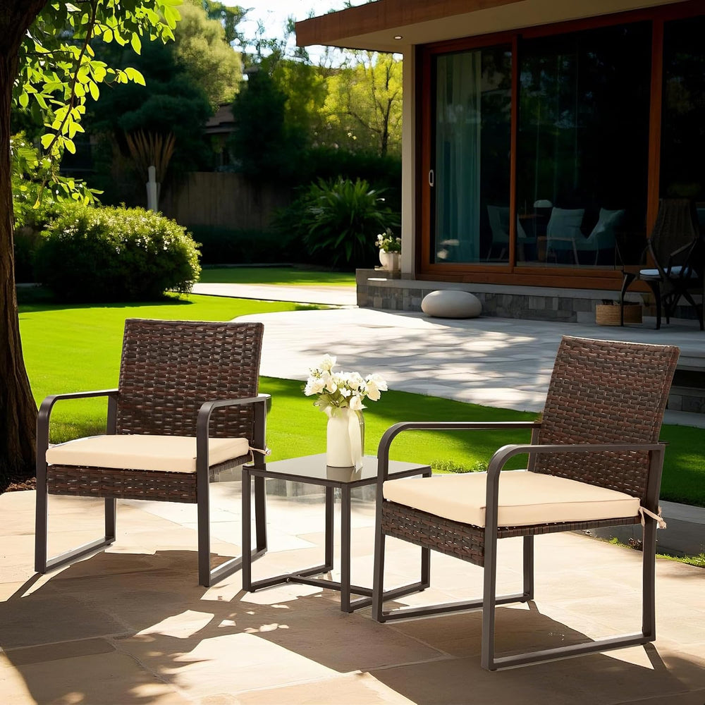 Bezseller 3-Piece Patio Furniture Set Outdoor Bistro Set with Round Arm