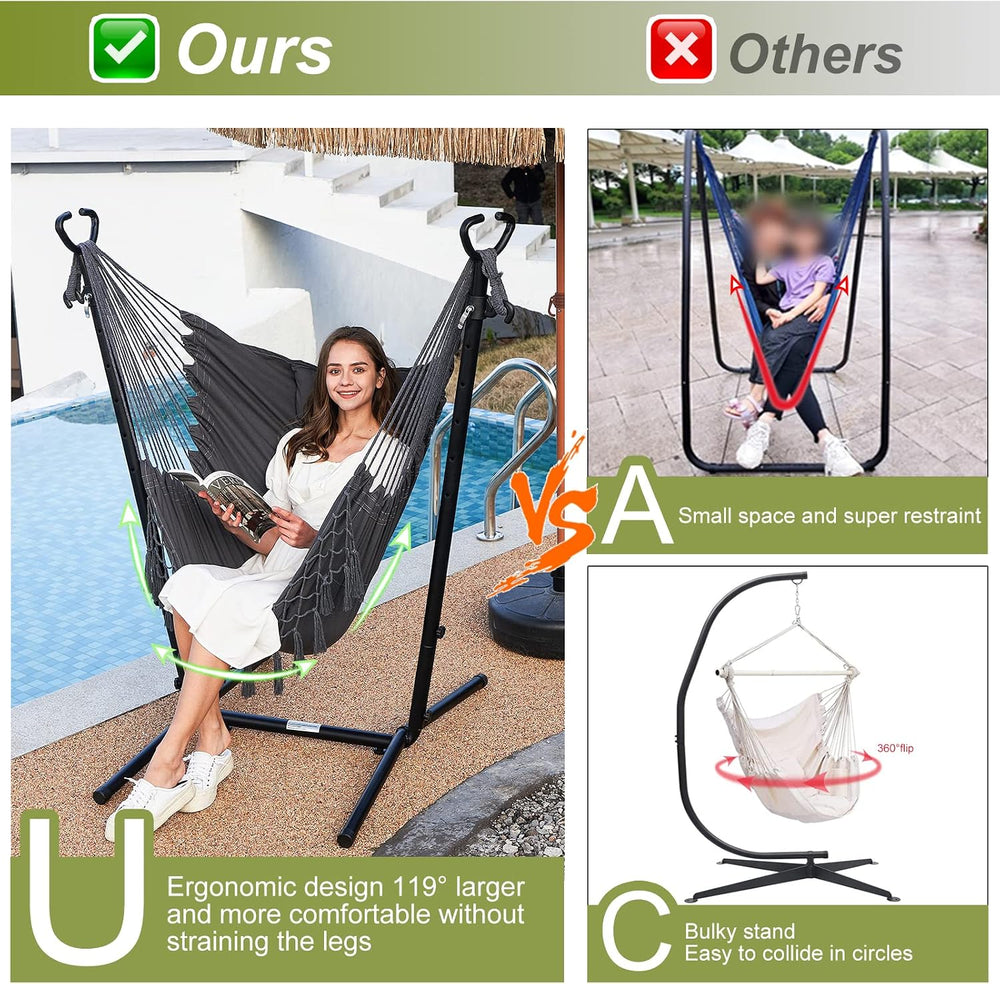 Hammock with Stand Phone Holder Included Double Hanging Chair Macrame Boho Ha...