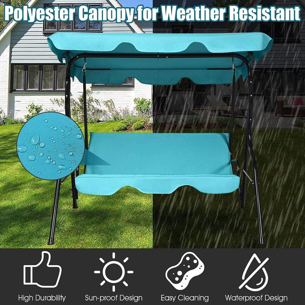 3-Seater Canopy Swing Chair, Waterproof Outdoor Swing Cushioned Seat with Adj...
