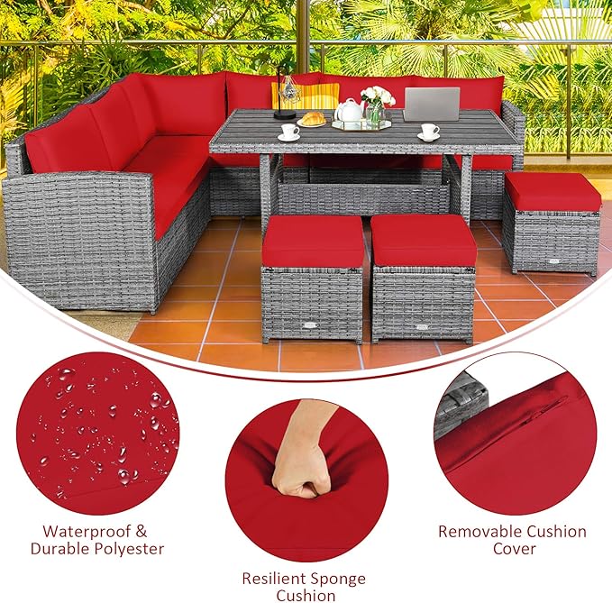 Tangkula 7 Pieces Patio Furniture Set, Outdoor Sectional Rattan Sofa Set with...
