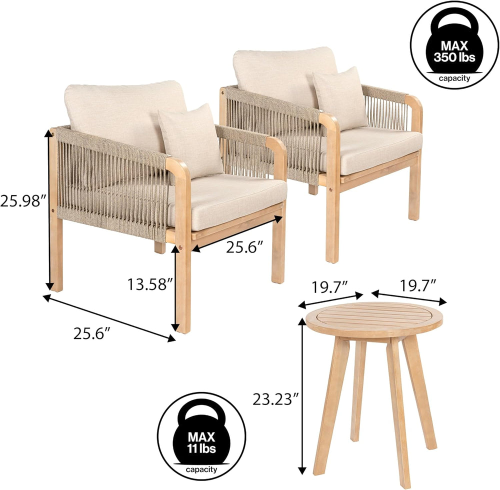 JONATHAN Y Aveiro 3-Pc Acacia Patio Conversation Set, Beige/Light Teak