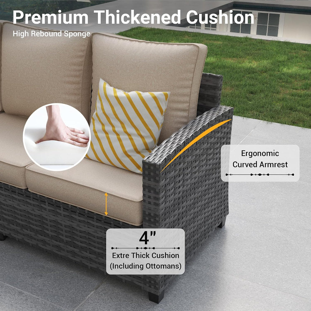 6 Piece Patio Furniture Set with Swivel Chairs,Patio Set,Khaki