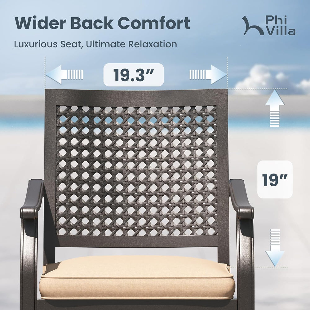 PHI VILLA Outdoor Table Chairs Set w/Umbrella, Patio Metal Furniture for 6