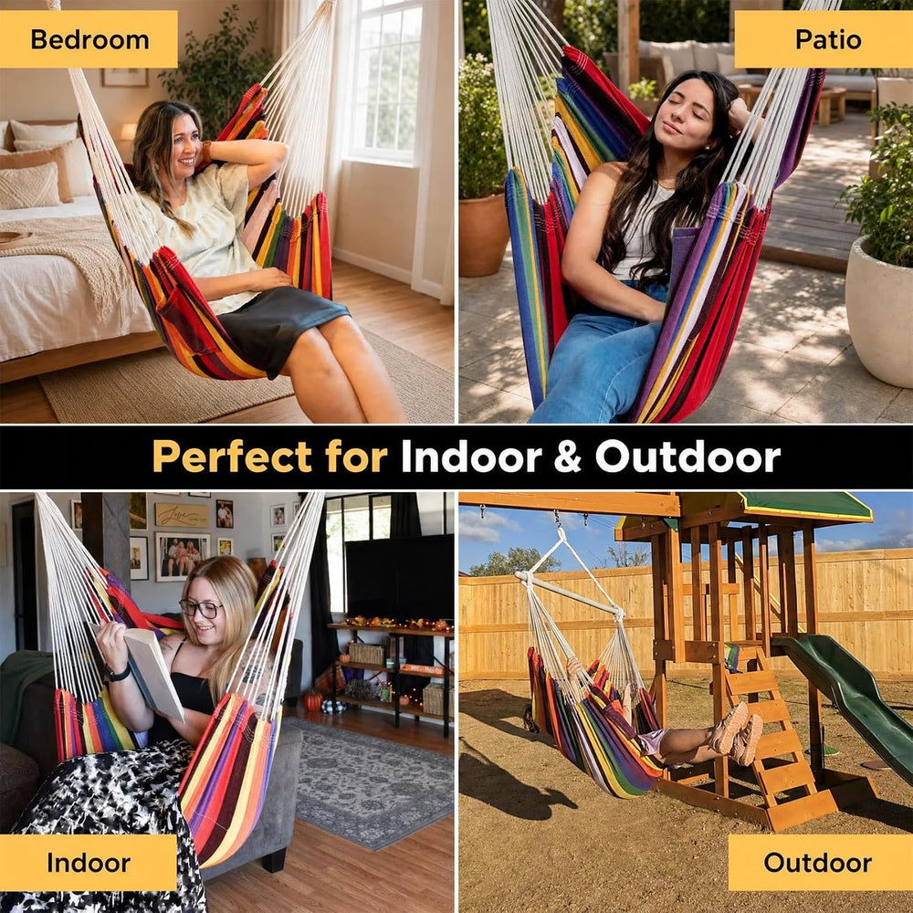 MIZTLI Hammock Chair Swing Indoor Outdoor 500 Lbs, Steel Bar & Anti-Slip