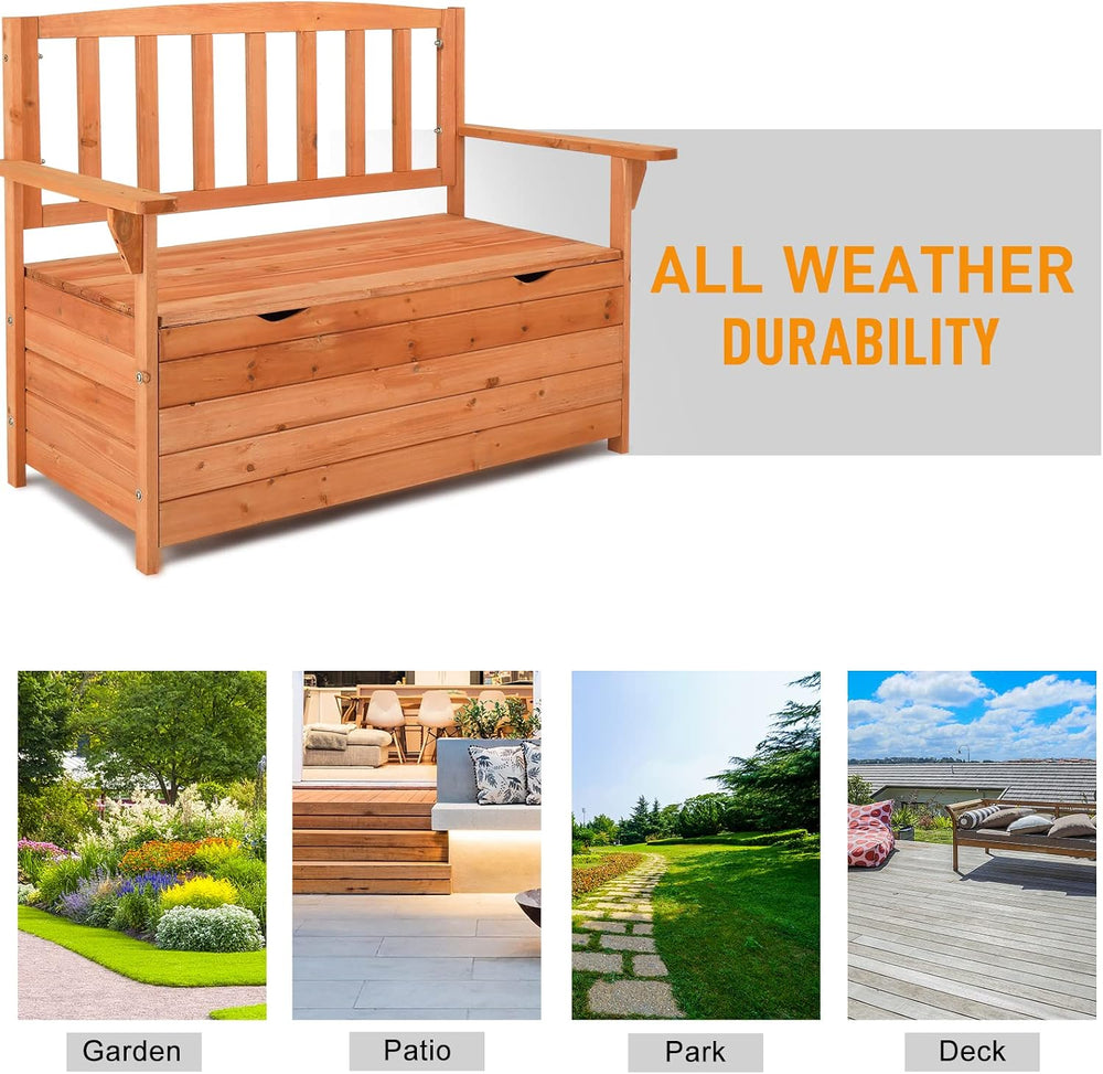 Outvita Outdoor Wood Storage Bench, Deck Box Loveseat, Natural