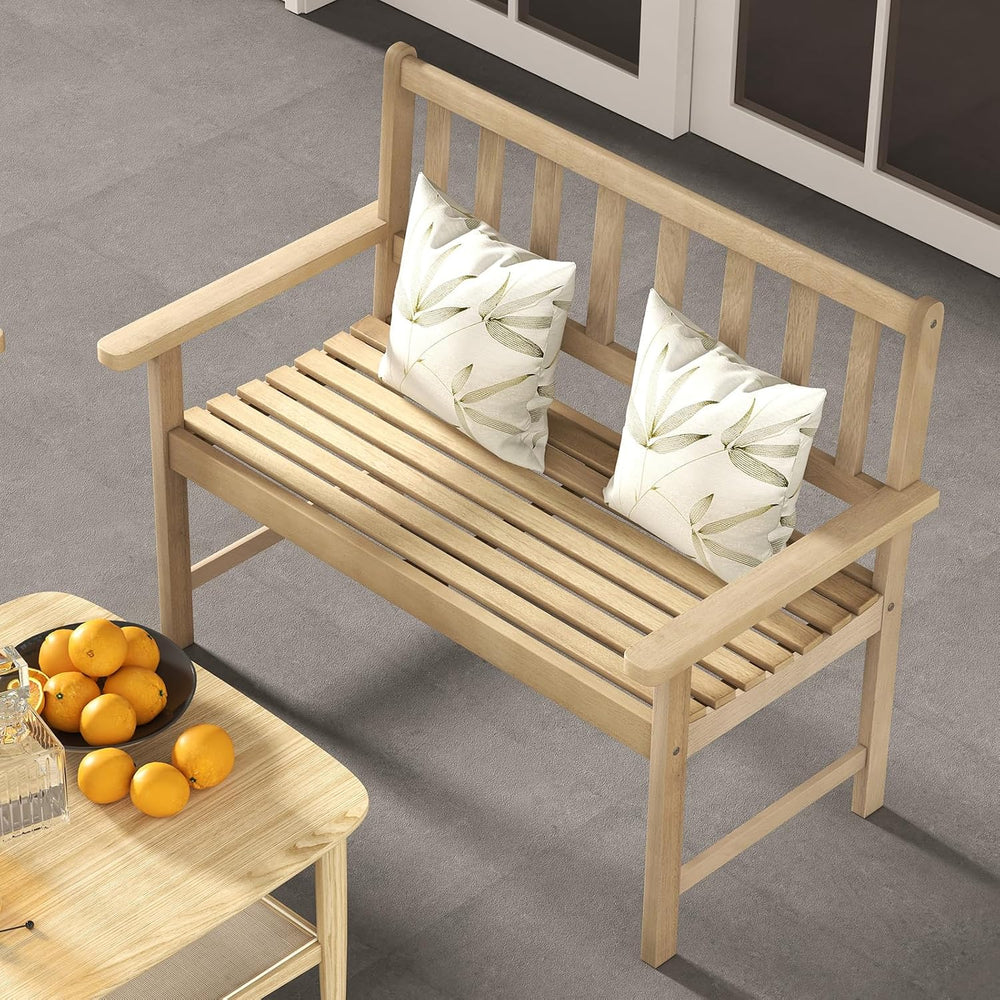 Tangkula Outdoor Teak Wood Garden Bench, 2-Person Patio Bench