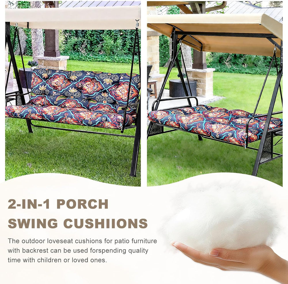 Porch Swing Cushion with Backrest,Waterproof Bench Cushion for Outdoor Furnit...