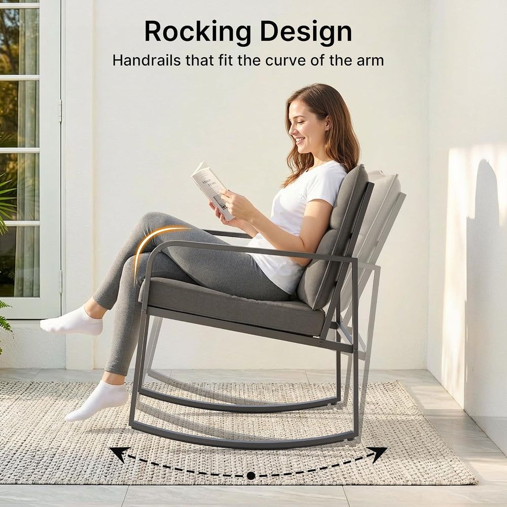Gizoon 4 Piece Outdoor Rocking Conversation Set, Cushion-Grey