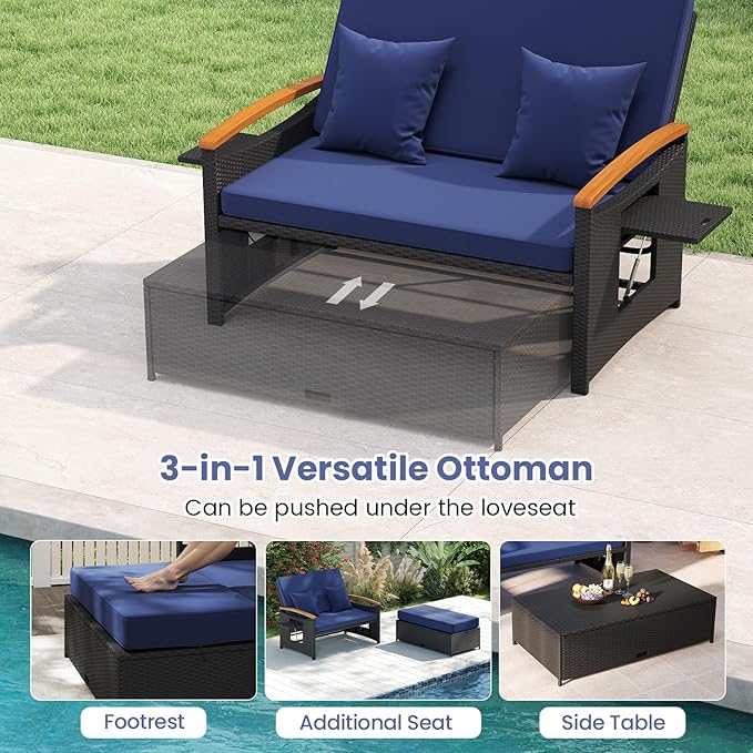Tangkula Patio Rattan Daybed with 4-Level Adjustable Backrest, Outdoor Wicker...