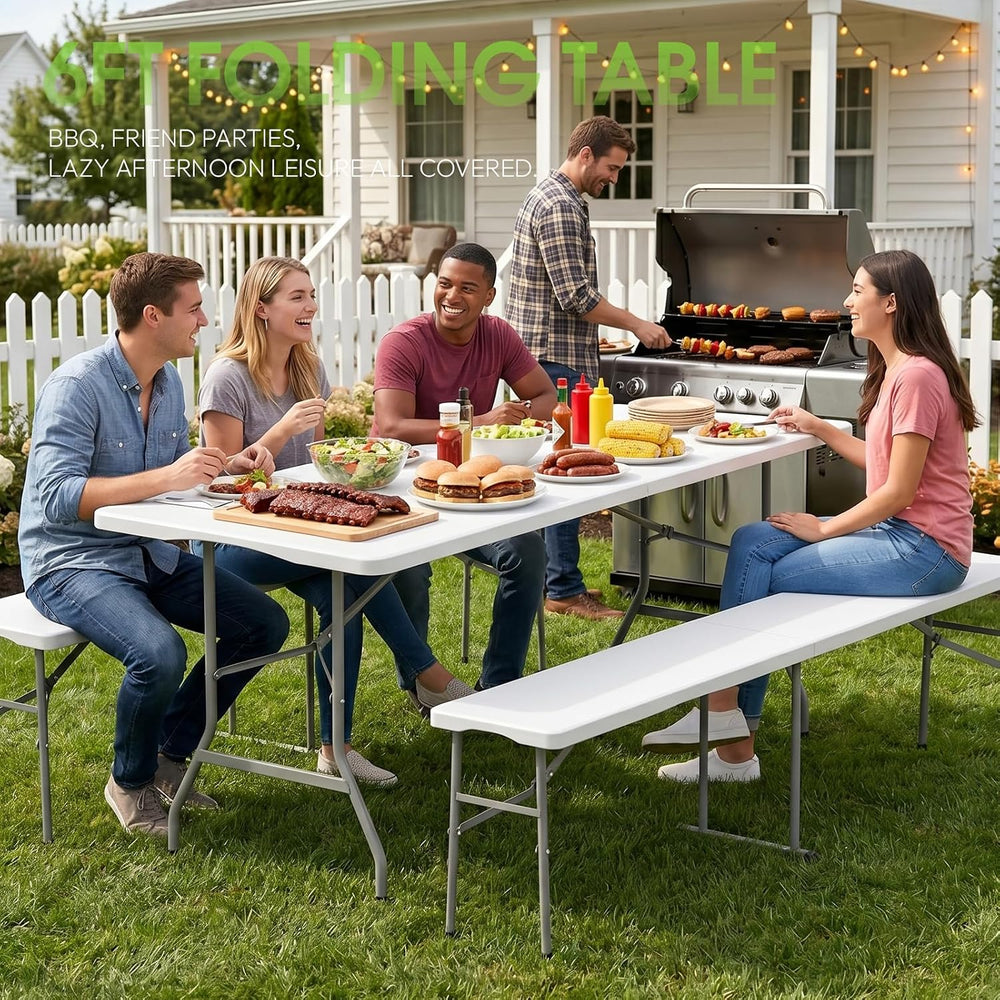 HLPB Folding Table 6 ft, Foldable Camping Table with Handle & Safety Locks
