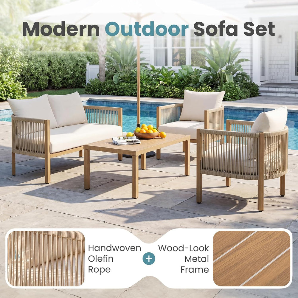 Wicker Patio Sofa Furniture Outdoor Loveseat Balcony Couch, Beige