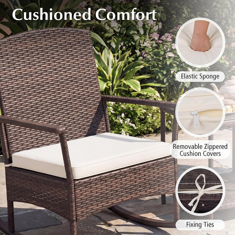 Tangkula 3 Pieces Rocking Wicker Bistro Set, Outdoor Front Porch Rocker Chair...