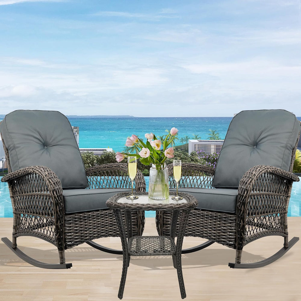 Outdoor Wicker Rocking Chair, All Weather Resin Rattan Wicker Rocking Chairs,...