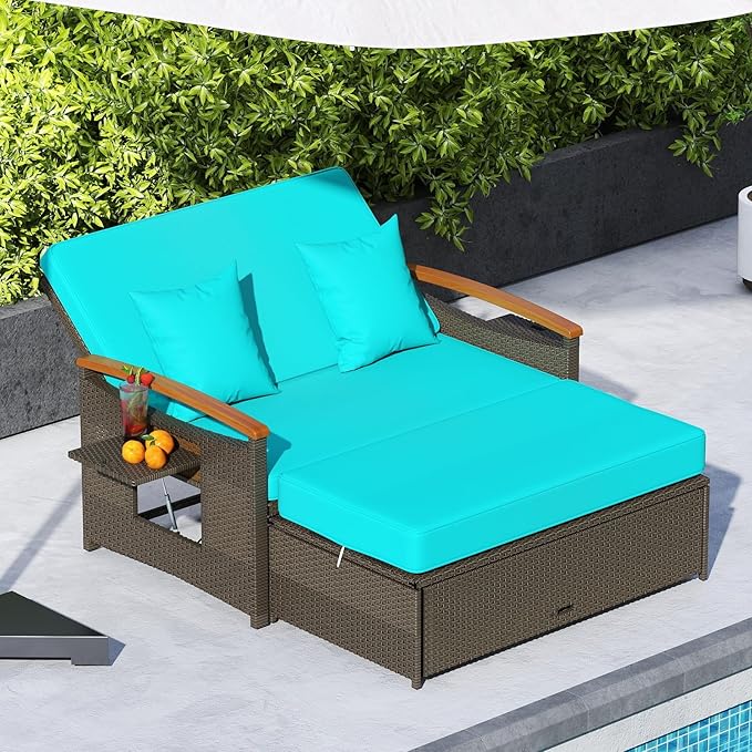 Tangkula Patio Rattan Daybed with 4-Level Adjustable Backrest, Outdoor Wicker...