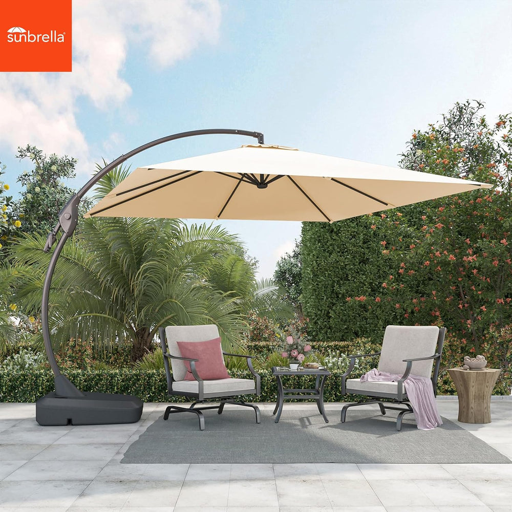 Grand patio 10x10 FT Sunbrella Square Cantilever Umbrella with Base, Flax