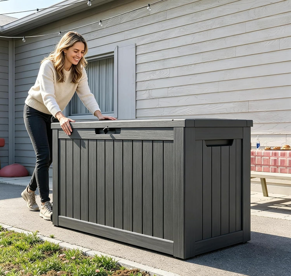 LAUSAINT HOME 210 Gallon Resin Deck Box, Package Delivery Box with Lockable L...