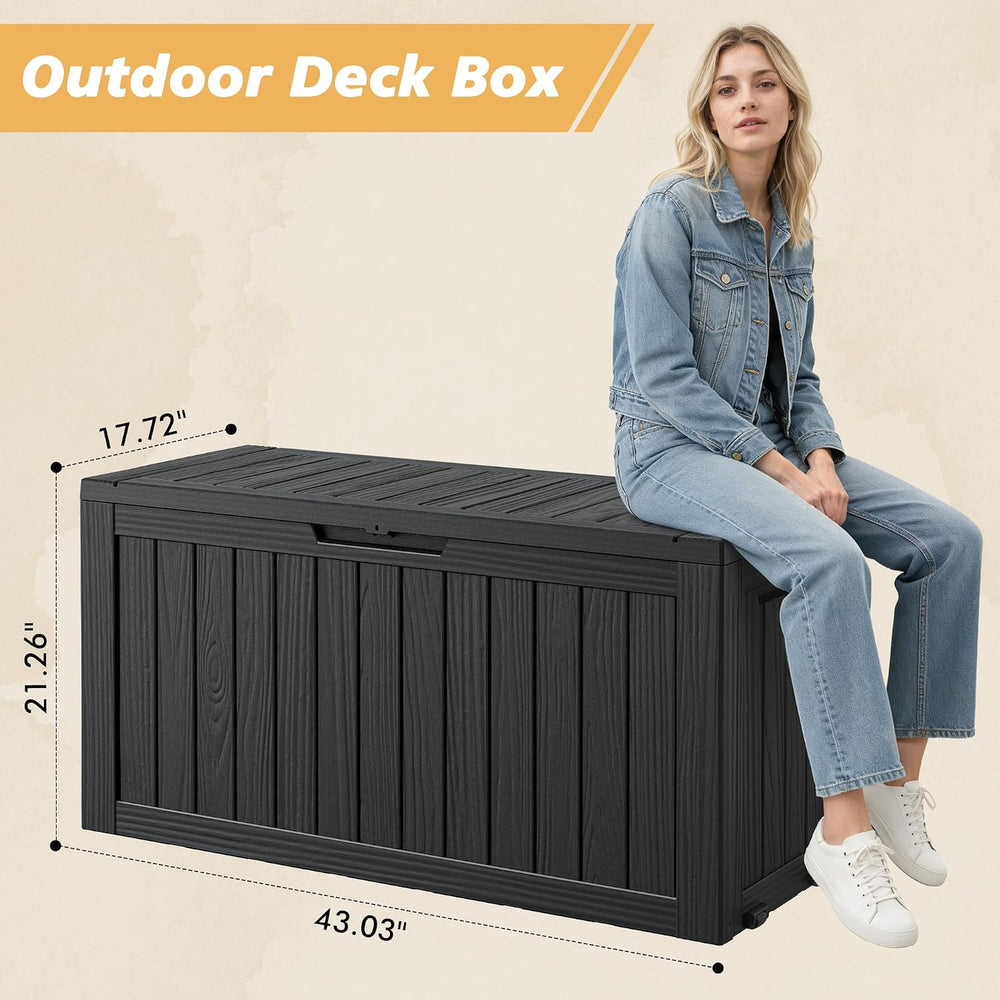 Fancyango 85 Gallon Large Outdoor Storage Deck Box Waterproof, Carbon Black