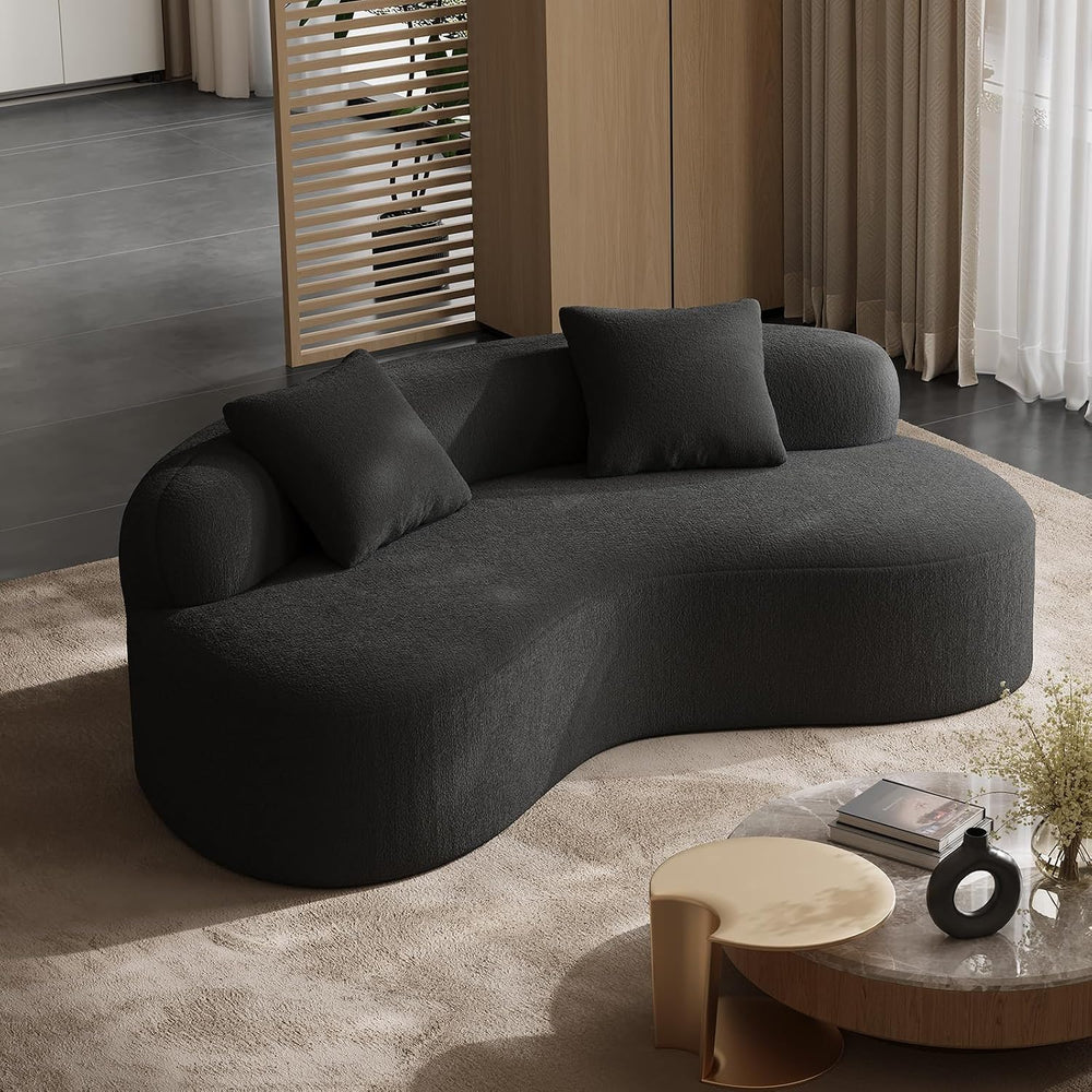 79" Curved Loveseat, Boneless Deep Seat Boucle Cloud Sofa, Black
