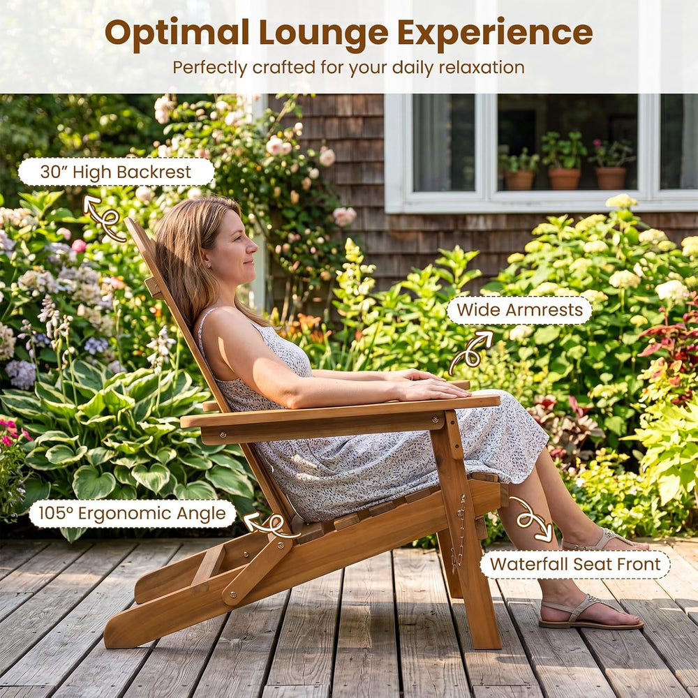 Tangkula Folding Acacia Wood Adirondack Chair, 400 LBS, 2 Pack
