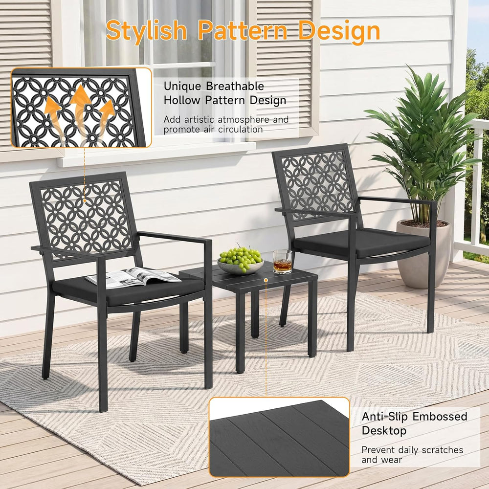 3-Piece Outdoor Bistro Set for Porch Garden Balcony Backyard, Black