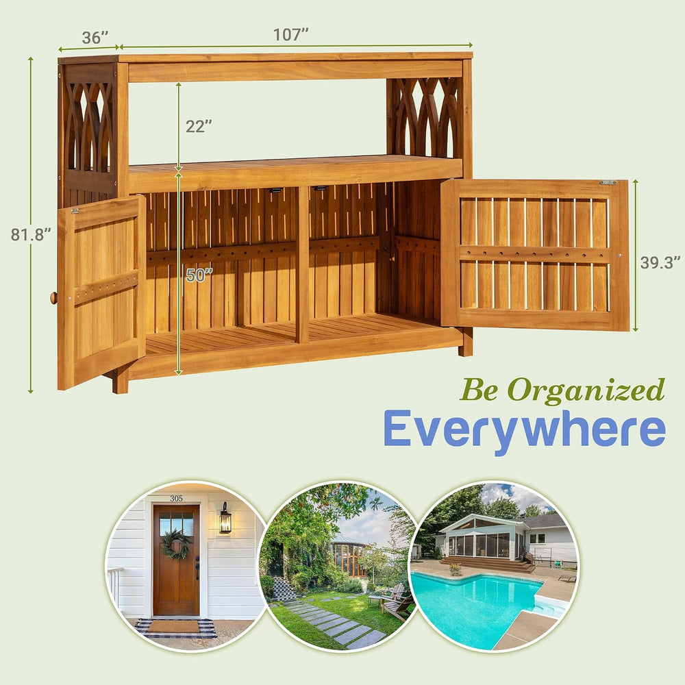 Greesum 2-Tier Outdoor Storage Cabinet in Acacia Wood, with 2 Magnetic Doors,...