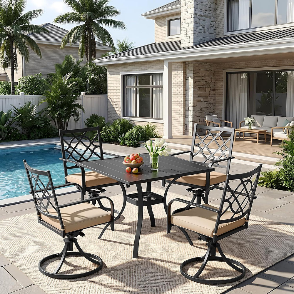 SUNCROWN 5-Piece Outdoor Dining Set Metal Swivel Cushioned Chairs Patio Furni...
