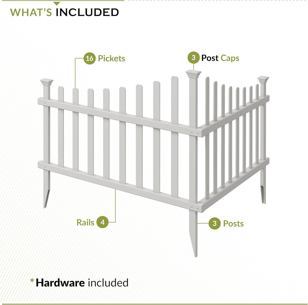 Zippity Ashley Corner Picket Fence, White Vinyl DIY No Dig Kit