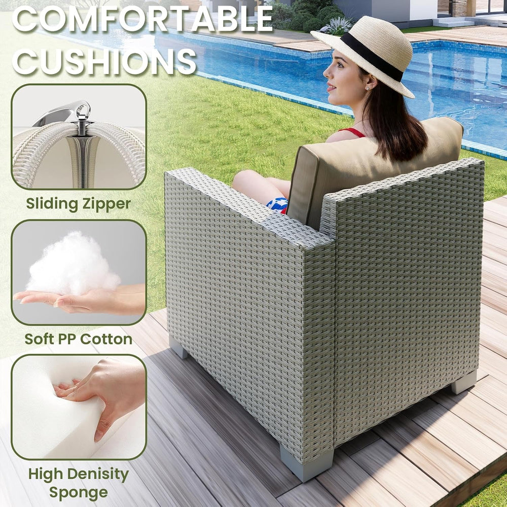 7-Piece Outdoor Patio Furniture Set, 6-Seat All-Weather PE Rattan Wicker Pati...