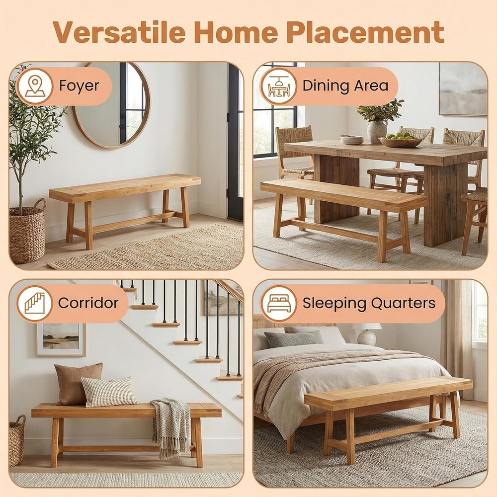 Tangkula 63-Inch Teak Wood Outdoor Bench Backless, Farmhouse Long Patio Dinin...