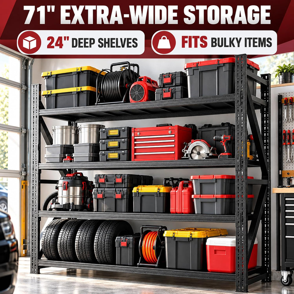 SAWJEC 6000LBS Storage Shelves, 71" W Garage Shelving Heavy Duty Metal A...
