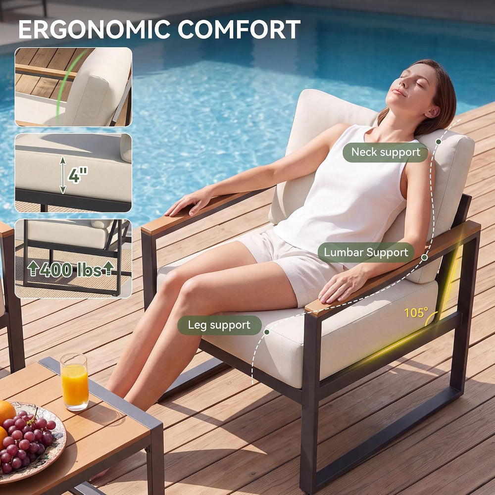 Aoxun 7 Seats Metal Patio Furniture Set with Coffee Table Cream