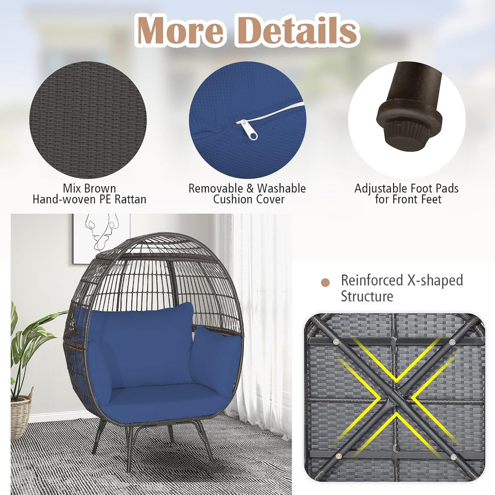 GIANTEX Oversized Wicker Egg Chair, Outdoor & Indoor Hammock Chair with T...