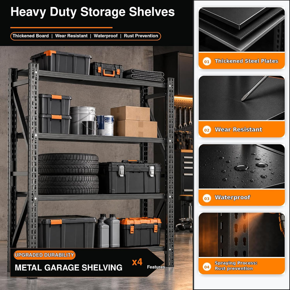 Heavy Duty Garage Shelving, 4-Tier Metal Shelving Unit, 4500 lb