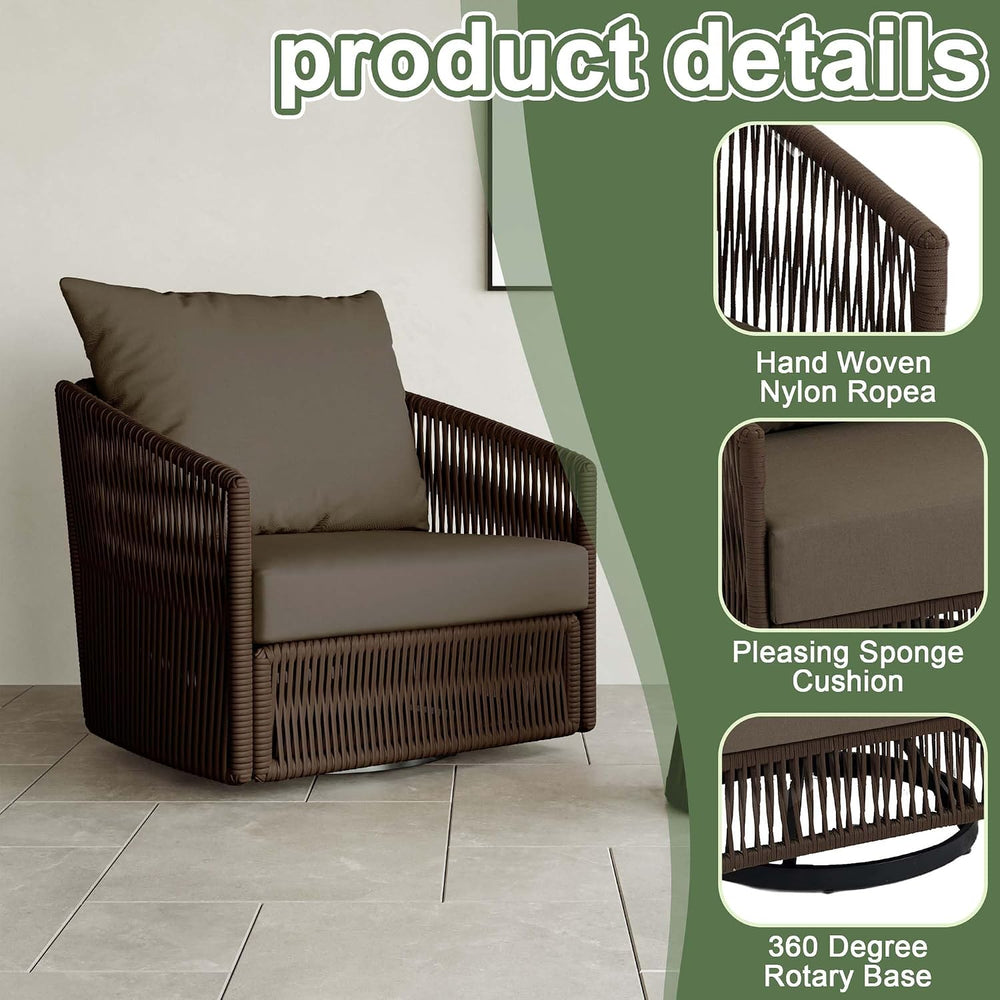 3 Pieces Outdoor Swivel Chairs Wicker Patio Bistro Set with Coffee Table