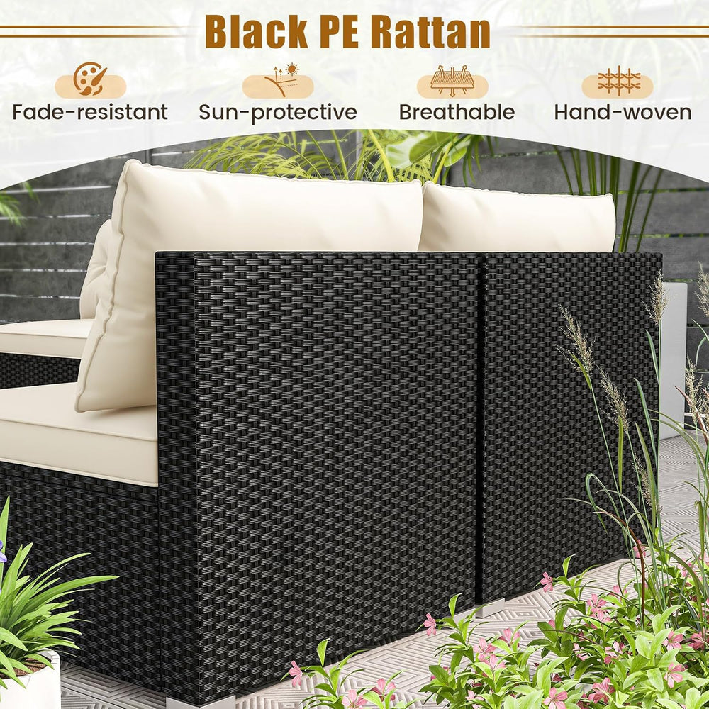 5 Pieces Patio Furniture Set, Outdoor Sectional Sofa with Acacia Wood Coffee ...