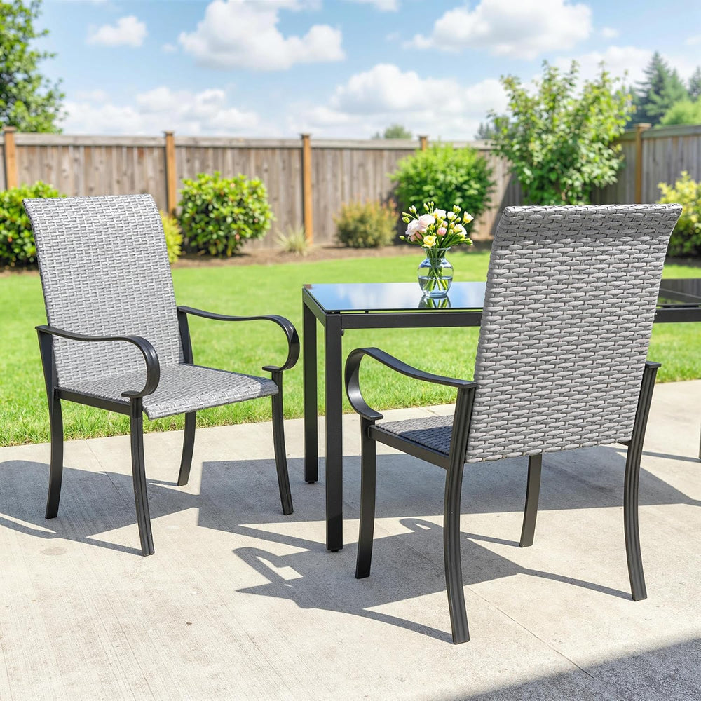 Outsunny Set of 2 Outdoor Wicker Dining Chairs Steel Frame All-Weather Gray