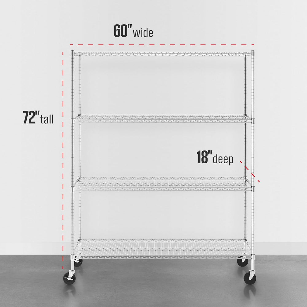 SafeRacks 4-Tier Wire Shelving with Wheels, NSF Heavy Duty 60x18x72 Rack