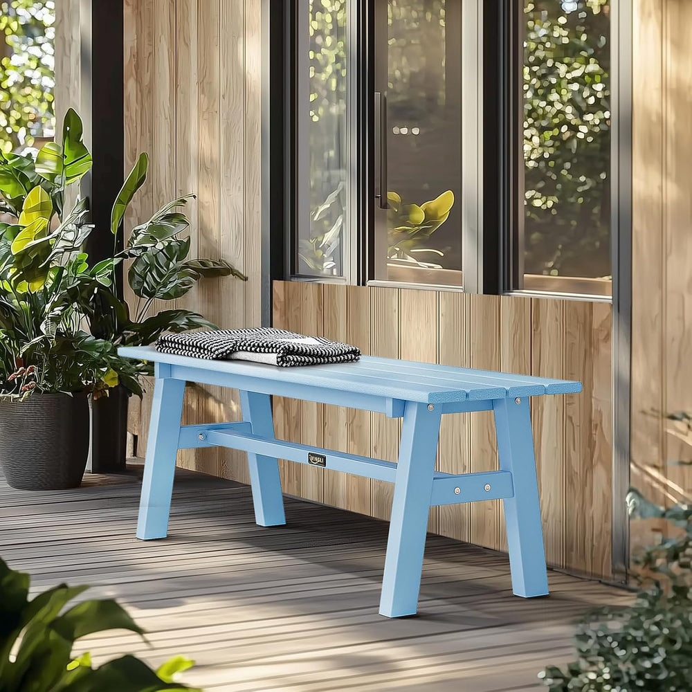 VINGLI 47” Outdoor HDPE Bench, Weatherproof Garden Bench w/Metal Legs, Poly L...