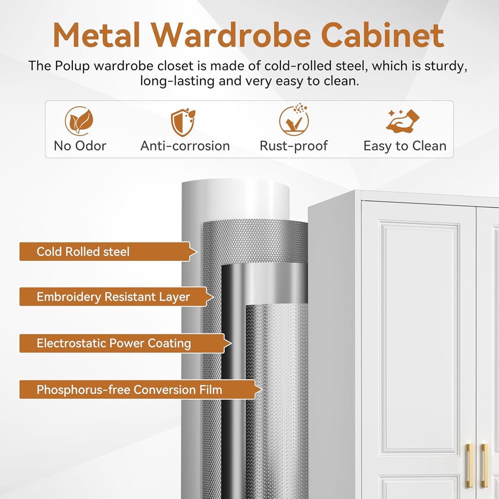 Polup 71" Metal Armoire Wardrobe Closet with Doors and Adjustable Shelves