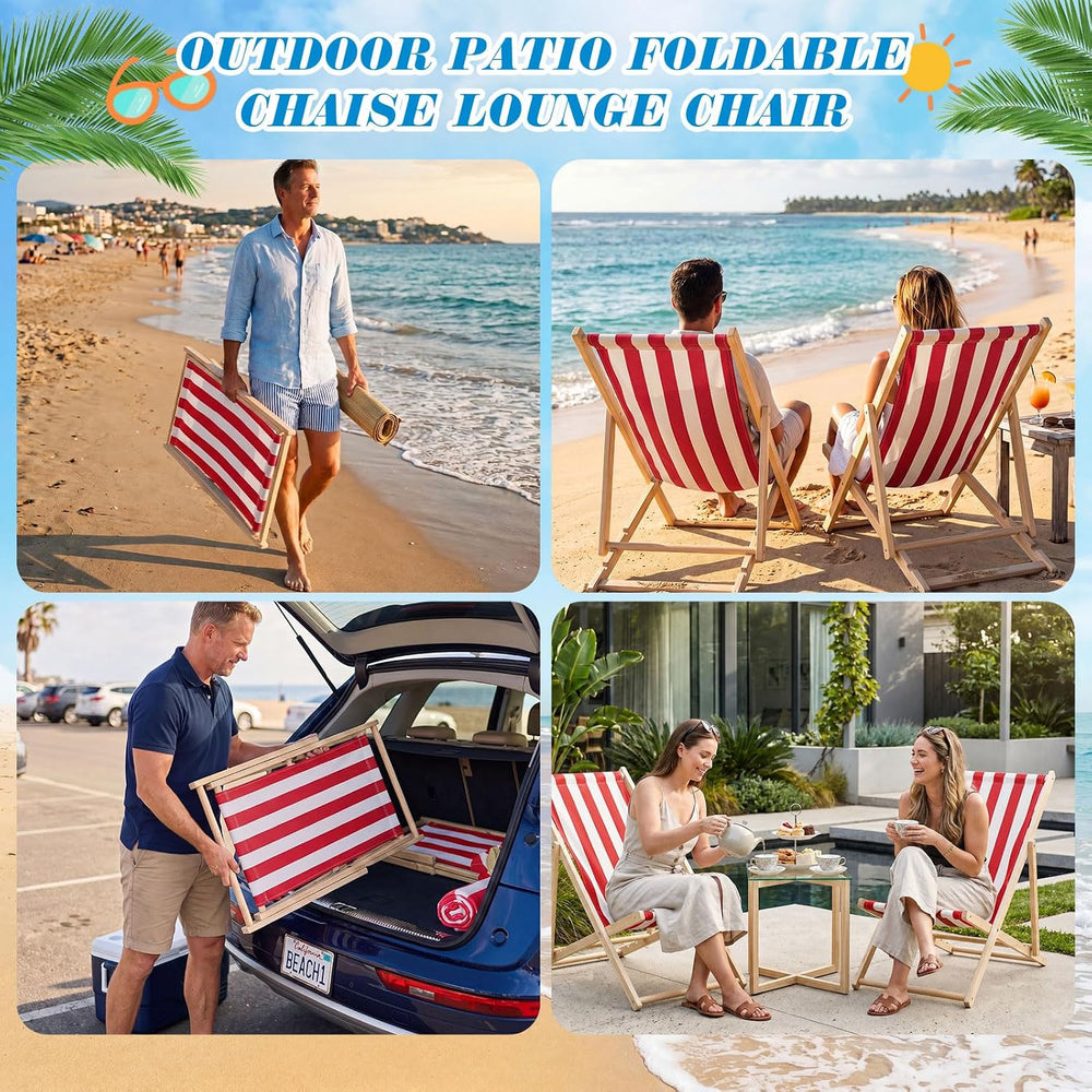 AceOrbit 1 Pcs Folding Sling Beach Chair, Adjustable,Red Stripes