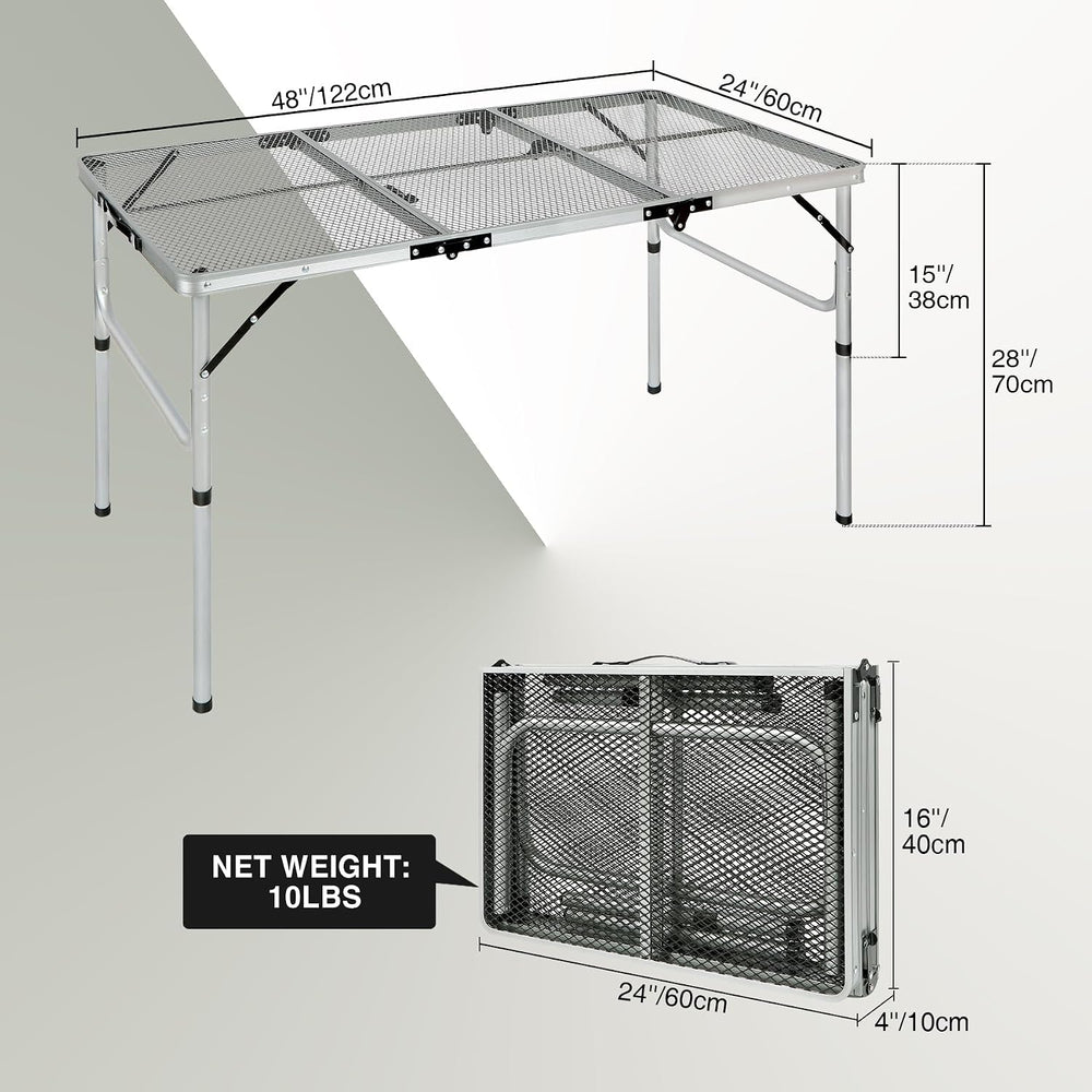 REDCAMP 48x24 Long Folding Grill Table for Outside, Lightweight Portable Meta...