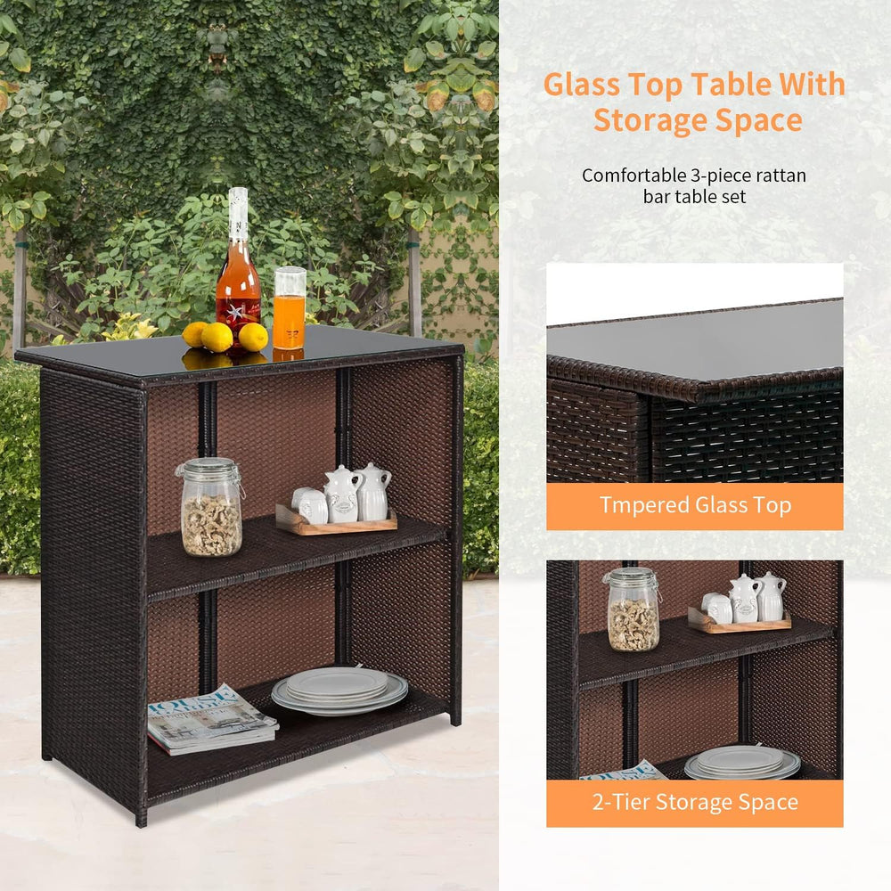 Wicker Patio Furniture 3 Piece Patio Bar Table Set Chairs Wicker Outdoor Ratt...