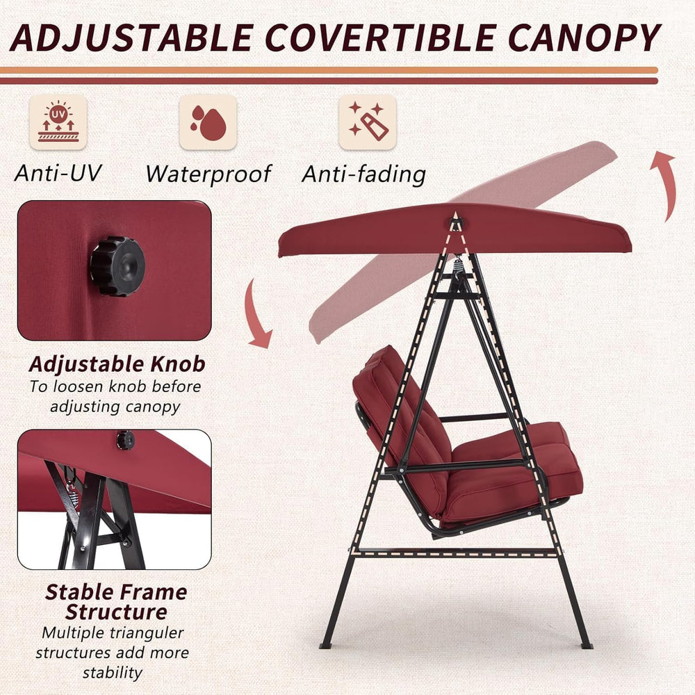 AECOJOY 2-Seat Outdoor Patio Swing Chair with Adjustable Canopy, Porch Swings...