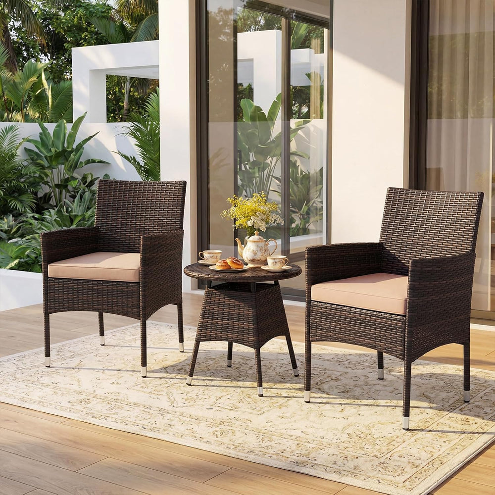 Tangkula 3 Piece Patio Furniture Set, Hand-Woven PE Wicker Conversation Set w...
