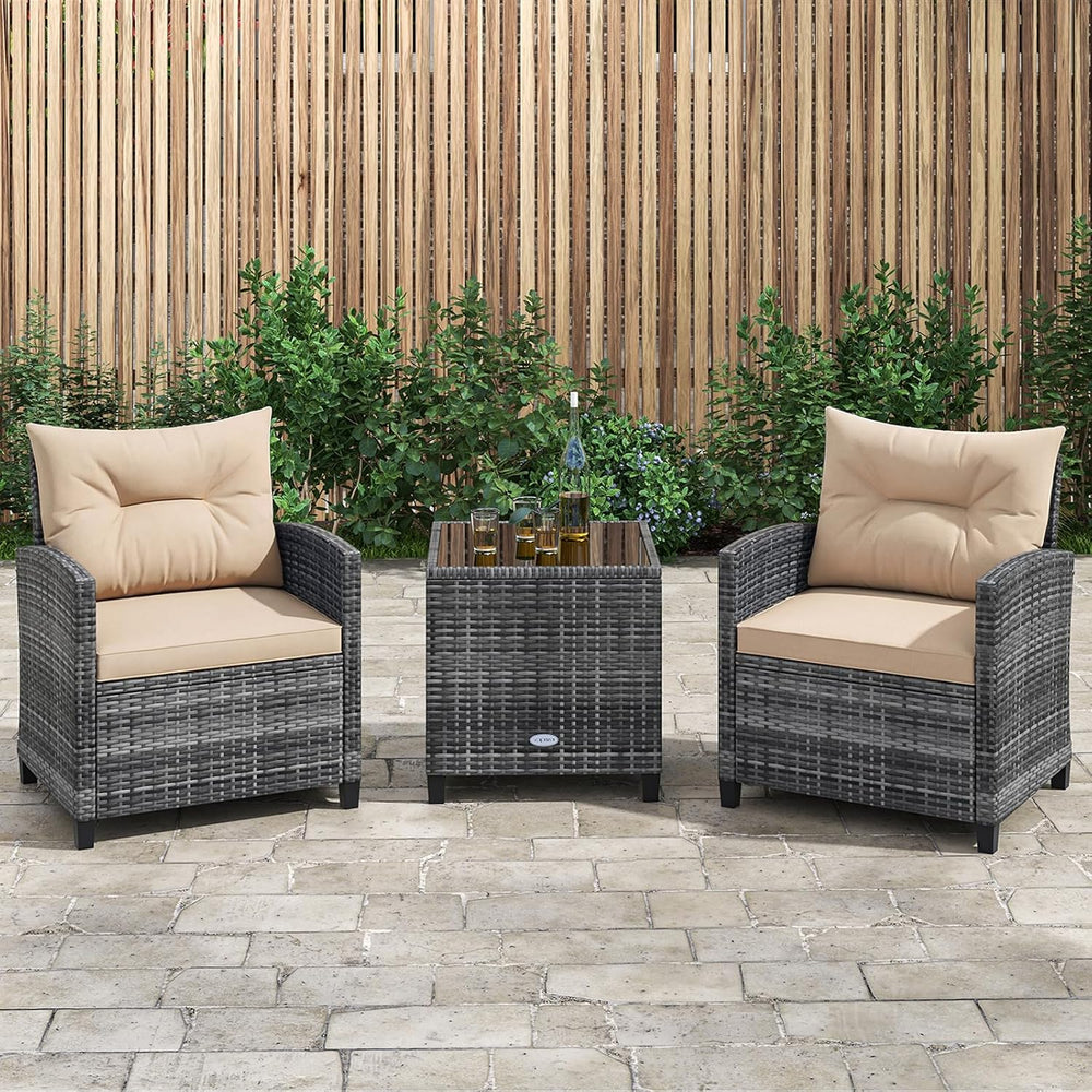 KOTEK 3 Piece Patio Furniture Set, Outdoor PE Rattan Conversation Set with Wa...