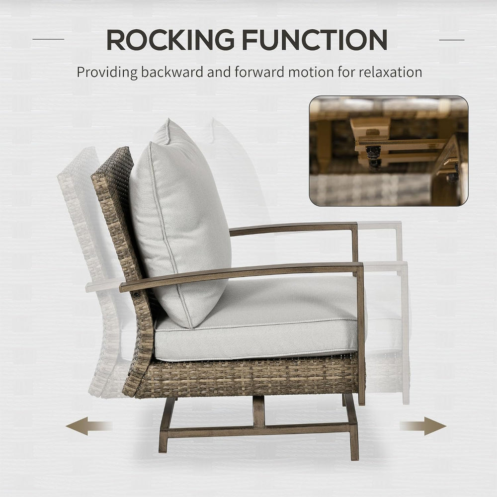 Outsunny 4 Piece Wicker Patio Furniture Set with 2 Rocking Chairs, Loveseat S...